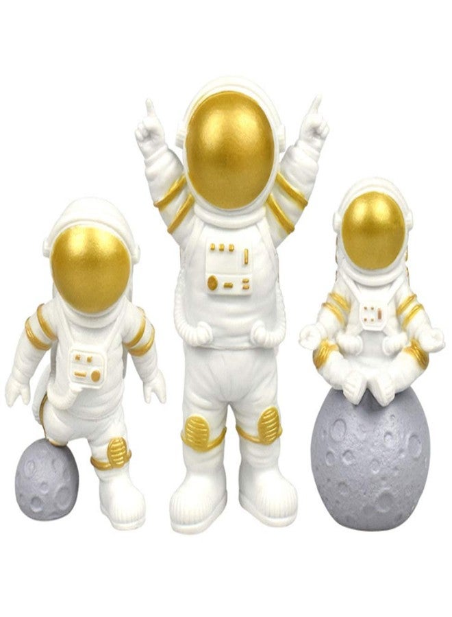 Asng 3pcs Astronaut Desktop Ornaments Resin Spaceman Figure Toy Cake Topper Tabletop Ornament for Kids Party Gift Decor-Gold - Image 1